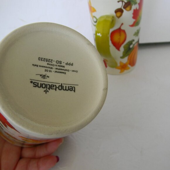 NEW Temp-tations Seasonal Set of (2) 16-oz Bistro Mugs HARVEST MIX PUMPKIN - Picture 4 of 4